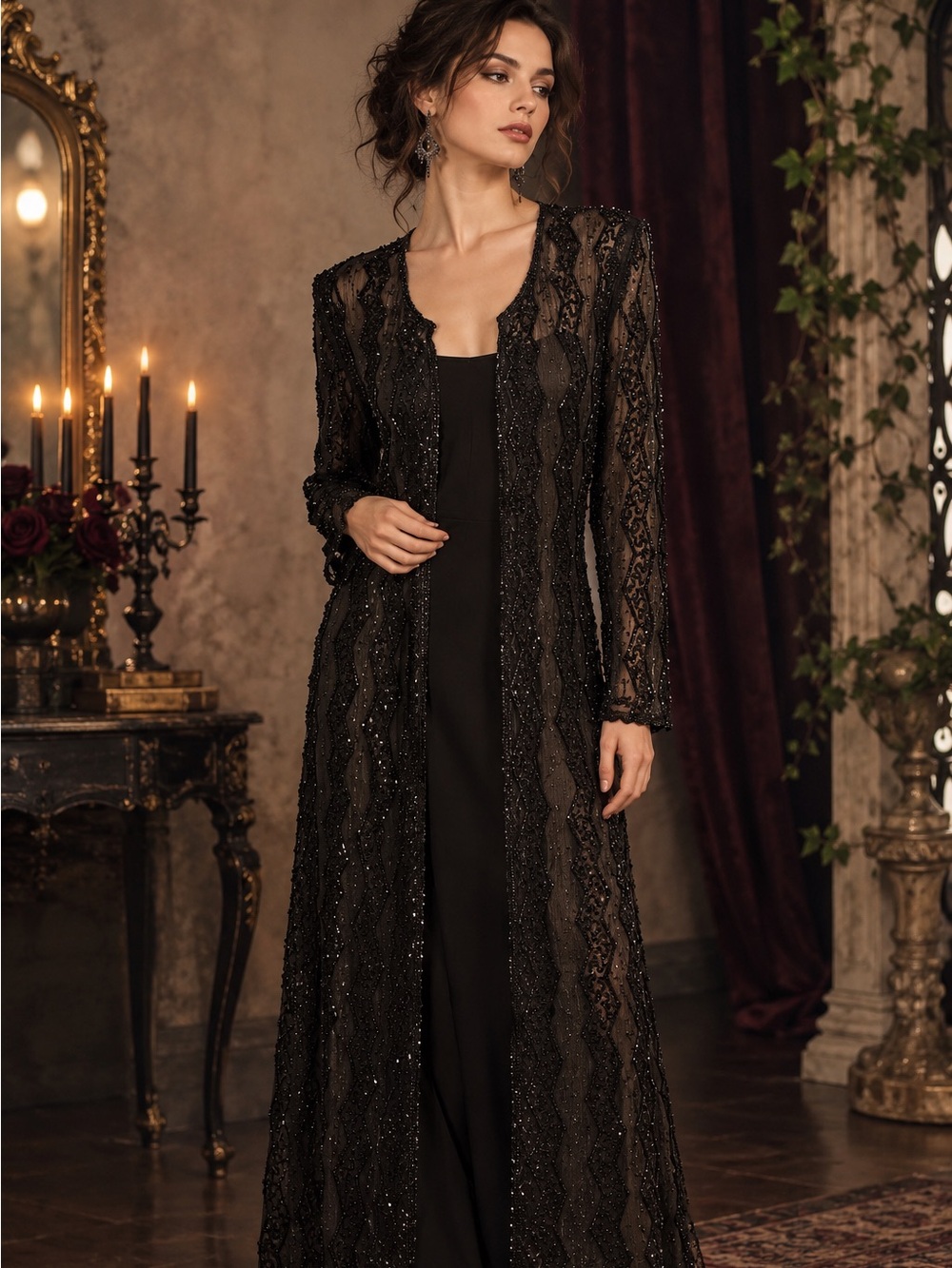 Papell Boutique Evening Silk Duster Elegant, Vintage-Inspired Whimsical Goth